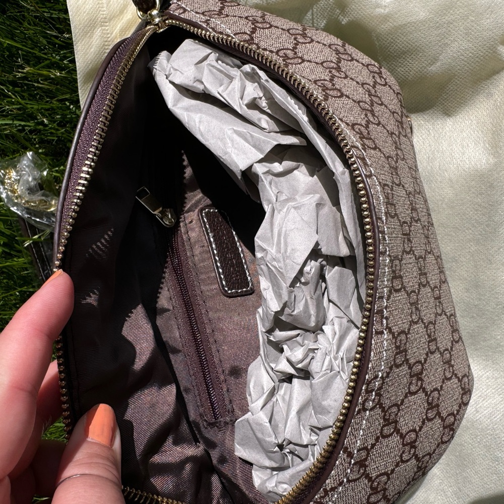 Modern Chic Brown Geometric Patterned Sling Bag - image 3